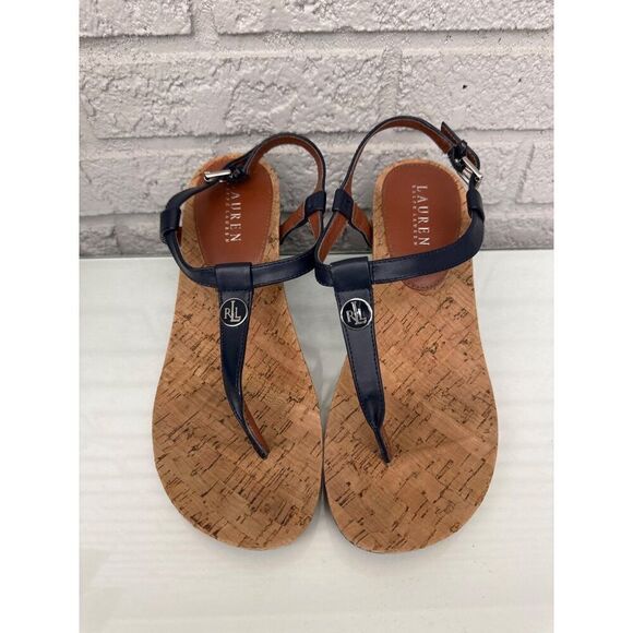 Ralph Lauren Women Blue Thong Slingback Wedge Sandals Size 8 - Picture 2 of 7